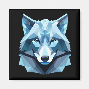 Blue Geometric Wolf Head Magnet