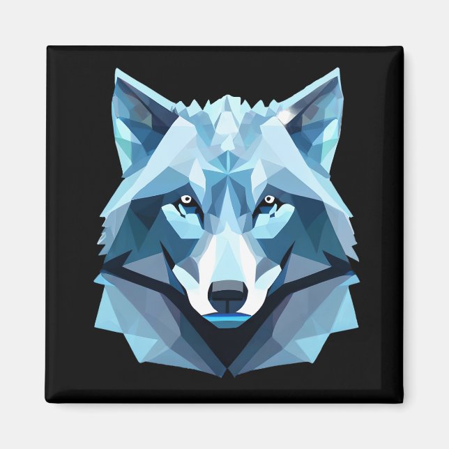 Blue Geometric Wolf Head Magnet (Front)