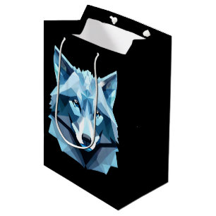 Blue Geometric Wolf Head Medium Gift Bag