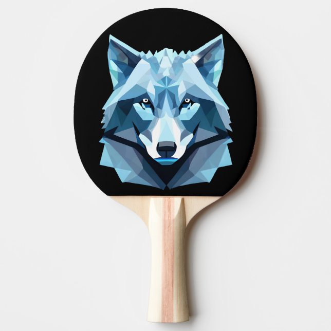 Blue Geometric Wolf Head Ping Pong Paddle (Front)