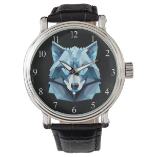 Blue Geometric Wolf Head Watch