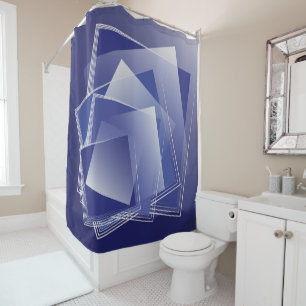 Blue geometry burst shower curtain