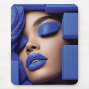 Blue Geometry Portrait of a Black Girl Mouse Mat