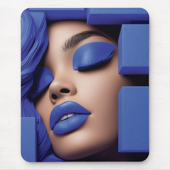Blue Geometry Portrait of a Black Girl Mouse Mat (Front)