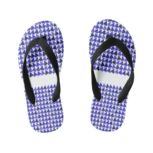 Blue geometry triangle pattern Personalised name , Kid's Flip Flops (Footbed)