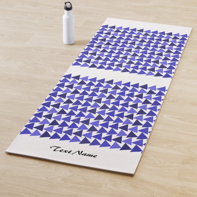 Blue geometry triangle pattern Personalised name , Yoga Mat (In Situ)