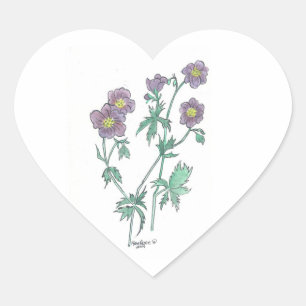 Blue Geranium Heart Sticker