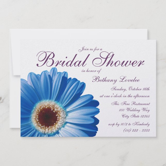 Blue Gerbera Daisy Bridal Shower Invitation (Front)
