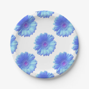 Blue gerbera daisy paper plate