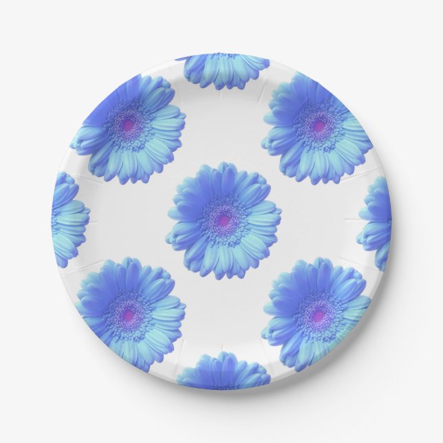 Blue gerbera daisy paper plate (Front)