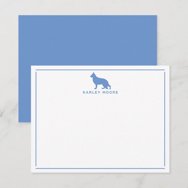 Blue German Shepherd Dog Modern Border Stationery Card (Front/Back)