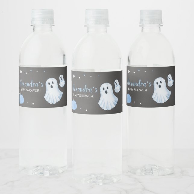 Blue Ghost A Little Boo Baby Shower  Water Bottle Label (Bottles)