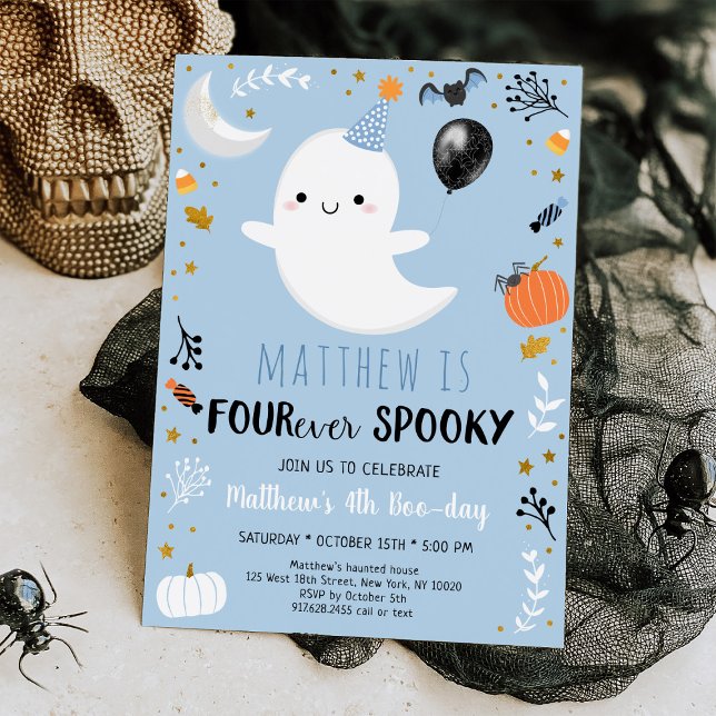 Blue Ghost FOUR ever Spooky Birthday Invitation (Creator Uploaded)