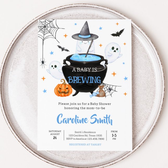 Blue Ghost Halloween Baby is Brewing Baby Shower Invitation (Baby is Brewing Baby Shower Invitation
)
