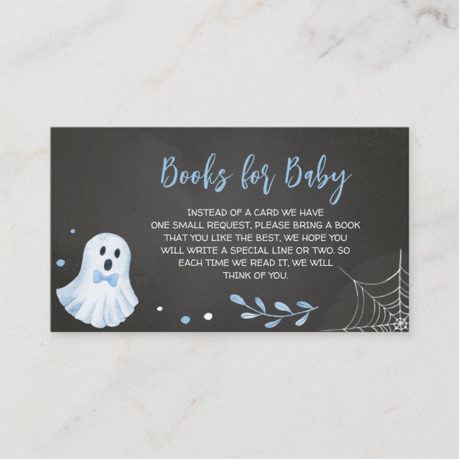 Blue Ghost Halloween Baby Shower Books for Baby Enclosure Card (Front)