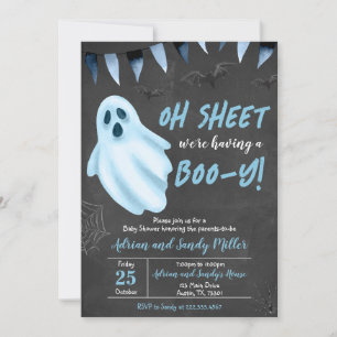 Blue Ghost Halloween Baby Shower Invitation