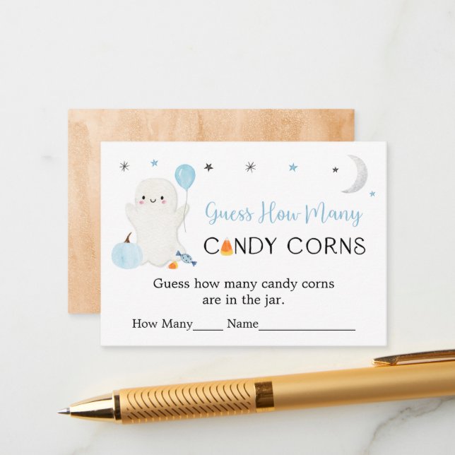 Blue Ghost Halloween Guess How Many Game Enclosure Card (Front/Back In Situ)