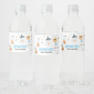 Blue Ghost Halloween Little Boo Baby Shower Water Bottle Label