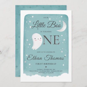 Blue Ghost Little Boo Birthday Party Halloween Invitation