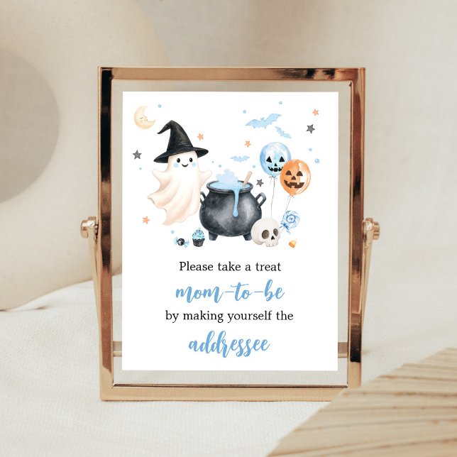 Blue Ghost Little Boo Envelope Station Sign (Boy Little Boo Baby Shower Envelope Station Sign)