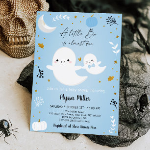 Blue Ghost Little Boo Halloween Baby Shower Invitation
