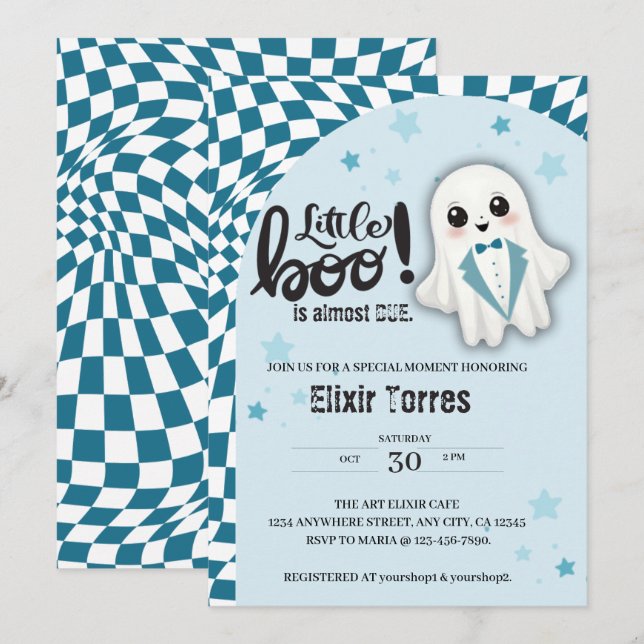 Blue Ghost Little Boo is almost due Baby Shower Invitation (Front/Back)