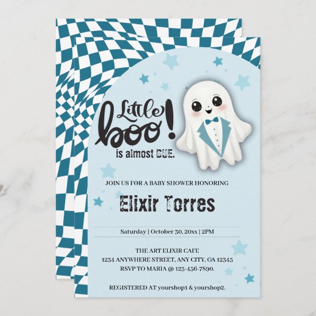 Blue Ghost Little Boo is almost due Baby Shower Invitation (Front/Back)