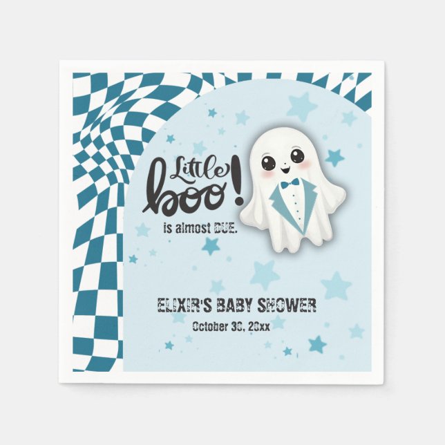 Blue Ghost Little Boo is almost due Baby Shower Napkin (Front)