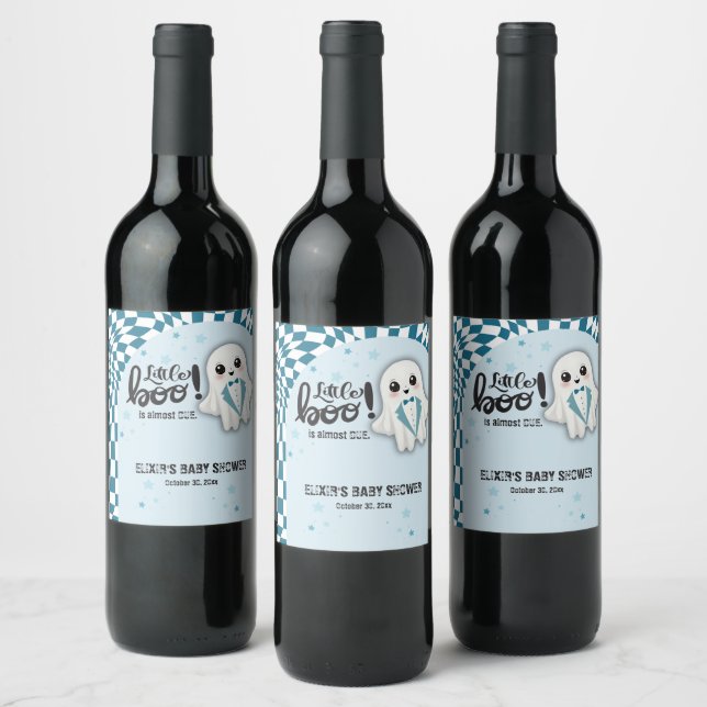 Blue Ghost Little Boo is almost due Baby Shower Wine Label (Bottles)