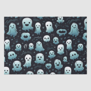 Blue Ghosts Cute Modern Adorable Black Halloween Tissue Paper