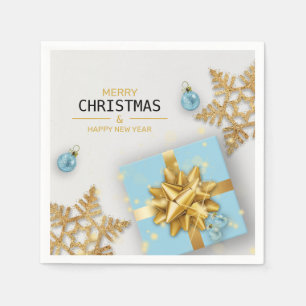 Blue Gift Box Christmas Balls Gold Snowflakes Napkin