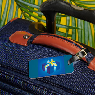 Blue Gift Box with Yellow and Aqua Ribbon  Luggage Tag