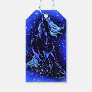 Blue Gift Tags Horse Running At Starry Night