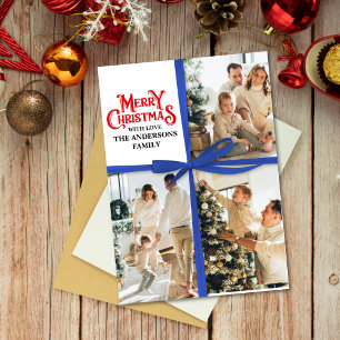 Blue Gift Wrapped Family Photo collage Christmas Holiday Card