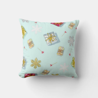 Blue Gifts and Candy Retro Style Christmas Cushion