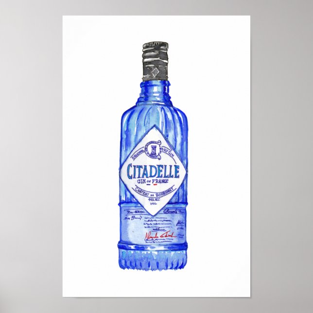 Blue Gin Botte Water Colour (color) Poster (Front)