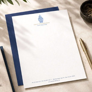 Blue Ginger Jar Pottery Logo Designer White/Blue Custom Letterhead