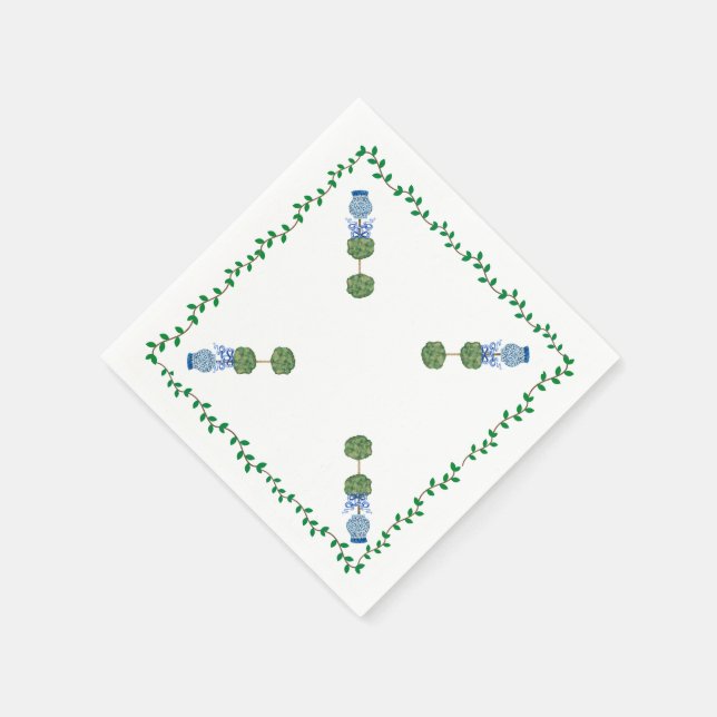 Blue Ginger Jars Jar Topiary Vine Cloth Napkin (Corner)