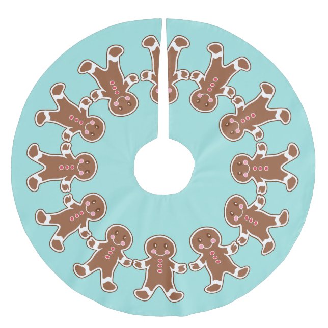 Blue Gingerbread Cute Christmas Decor Tree Skirt (Front)