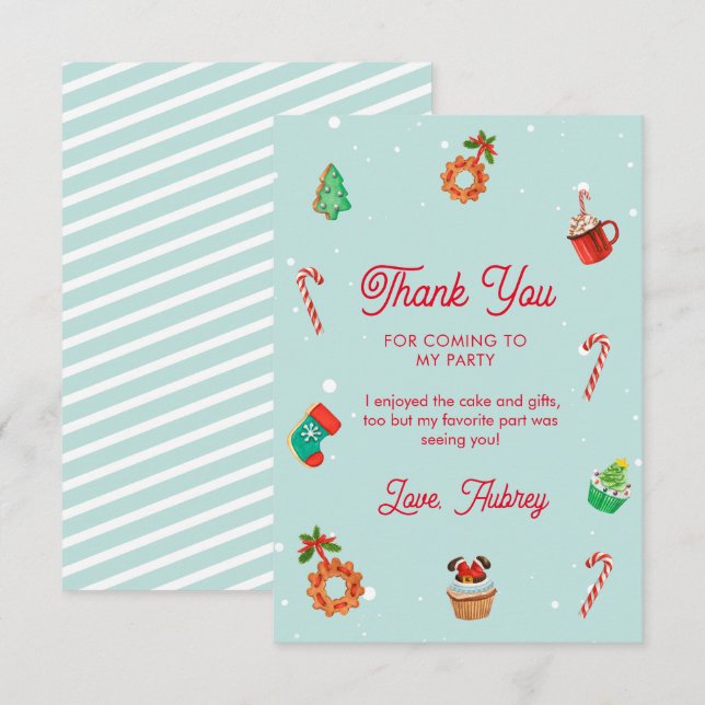 Blue Gingerbread House Christmas Birthday   Thank You Card (Front/Back)