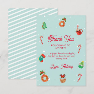 Blue Gingerbread House Christmas Birthday Thank You Card