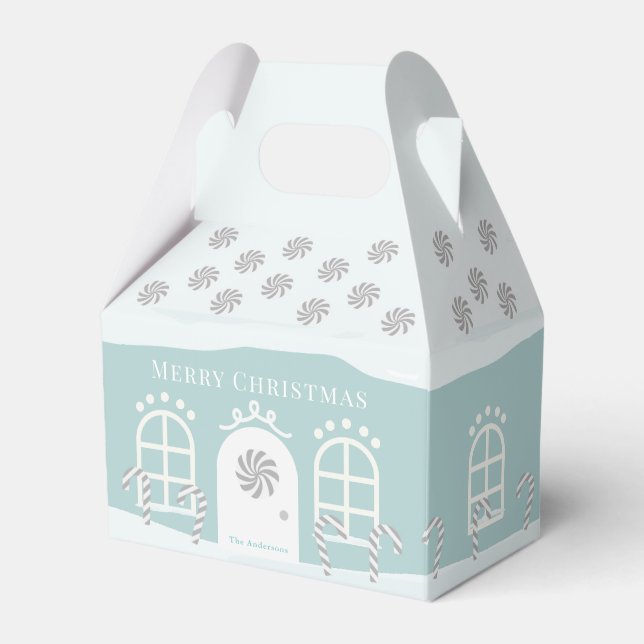 Blue Gingerbread House Christmas Holiday Favour Bo Favour Box (Front Side)