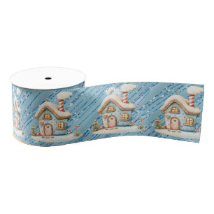 Blue Gingerbread House on Blue Glitter Grosgrain Ribbon