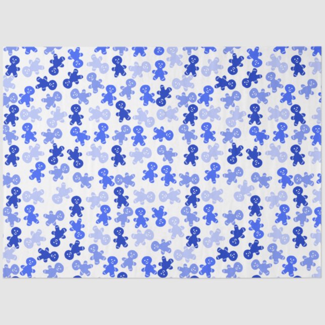Blue Gingerbread Man Pattern on White Tissue Paper (Front)