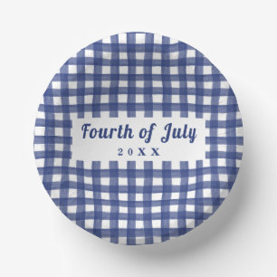 Blue Gingham 4th of July Red White and Blue Paper Plate