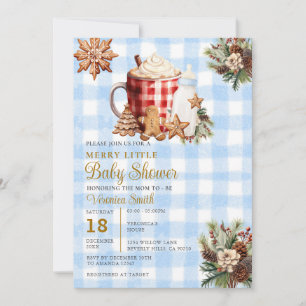 Blue Gingham A Merry Little Baby Shower  Invitation