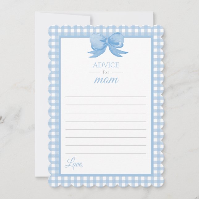 Blue Gingham Advice for Mum Baby Shower Stationary Invitation (Front)