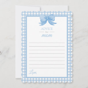 Blue Gingham Advice for Mum Baby Shower Stationary Invitation