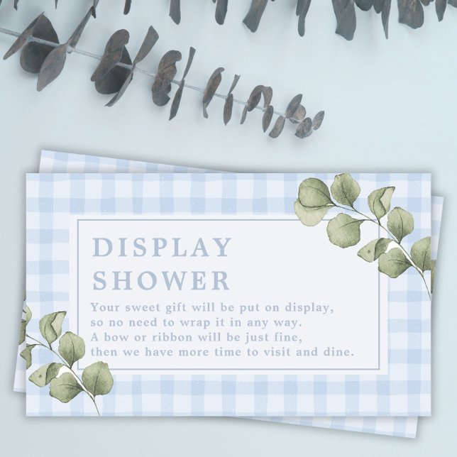 Blue Gingham and Greenery Boy Baby Display Shower Enclosure Card (Creator Uploaded)