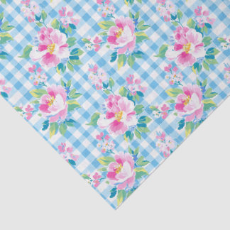 Blue Gingham and Pink Floral Tissue Paper